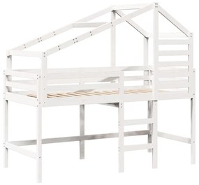 fehér tömör fenyőfa galériaágy létrával és tetővel 80 x 200 cm