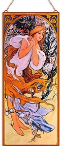 Alfons Mucha - Évszakok III. (Garnitúra) üvegkép, falikép