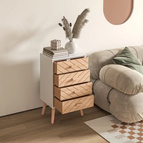 HOMCOM 4 Fiókos Komód - Fürdőszobai Komód Éjjeliszekrény Emelt Lábakkal, 40x30x75 cm, Fehér és Natúr | Aosom