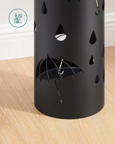 Esernyőtartó, kerek fém esernyőállvány, 4 kampóval Kivehető vízgyűjtő tálca 17 x 41 cm, fekete