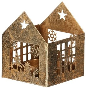 Fém gyertyatartó Domeček, arany, 8 x 8 x 10 cm