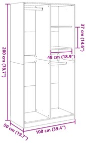 kézműves tölgy színű szerelt fa ruhásszekrény 100 x 50 x 200 cm