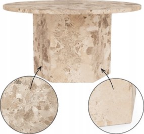 Márvány Dohányzóasztal modern kerek asztal bézs nappaliba 80x42 cm