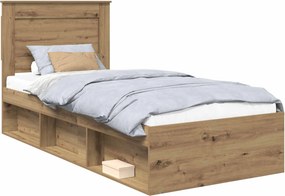 vidaXL Ágykeret fejtámlával Művészi tölgy 100 x 200 cm Tömör fenyőfa