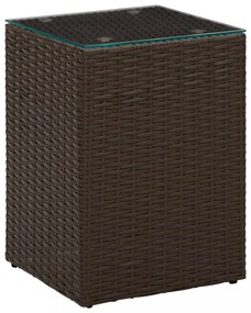 3 db barna polyrattan kisasztal üveg asztallappal