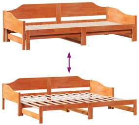 viaszbarna tömör fenyőfa kihúzható kanapéágy 90 x 200 cm