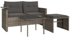 3 részes szürke polyrattan kerti ülőgarnitúra párnákkal