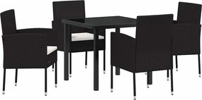 vidaXL Kert étkező szett párnával 5 pcs Fekete polirattan