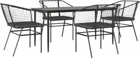 vidaXL 5 részes fekete polyrattan üveg kerti étkezőgarnitúra párnákkal