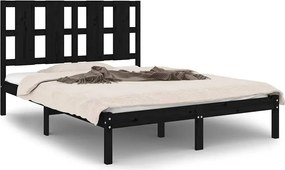 vidaXL fekete tömör fenyőfa ágykeret 140x190 cm