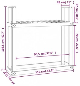 tömör fenyőfa tűzifatartó állvány 110x35x108,5 cm