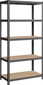 5 szintes fém tároló polc, teherbírás 600 kg, 50 x 100 x 200 cm, szürke