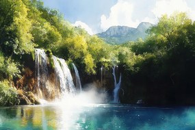 Fotótapéta Flizelina Tájkép Horvátország Plitvice Hegyek Vízesés 152,5x104 ragasztó