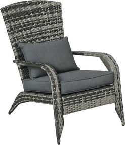 Outsunny Adirondack Kerti Szék Karfával és Párnákkal, Rattan és Acél Szék Benti és Kinti Használatra, 64x80x90 cm, Szürke | Aosom