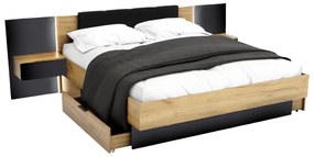 ARKADIA francia ágy + ágyrács és éjjeli szekrények, 160x200, tölgy Kraft zlatý/fekete