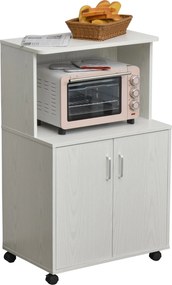 HOMCOM Mikrohullámú Sütő Oldalfiók Konyhabútor 2 Ajtóval és Állítható Polccal Kerekekkel, Terhelhetőség: 70 kg, 60.4x40.3x97 cm, Fehér | Aosom