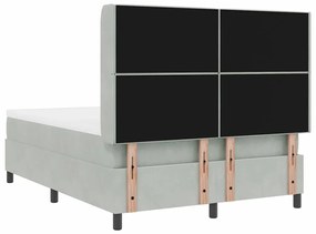 Boxrugós ágy fejtámlával Világosszürke 140 x 190 cm Bársony