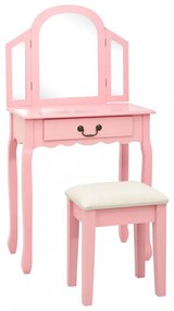 Rózsaszín császárfa mdf fésülködőasztal ülőkével 65x36x128 cm