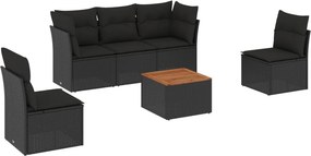vidaXL 6 részes fekete polyrattan kerti ülőgarnitúra párnákkal