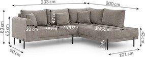 Szürkésbarna zsenília sarokkanapé (jobb oldali-L alakú) Mauris – Ropez