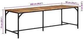 tömör nyers mangófa étkezőasztal 220 x 90 x 75 cm