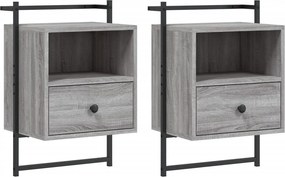 vidaXL 2 db szürke sonoma szerelt fa fali éjjeliszekrény 40x30x61 cm