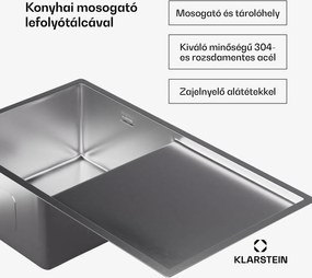 Klarstein TitanSteel konyhai mosogató lefolyóval, 79 x 44 cm, rozsdamentes acél, karcálló, hőálló
