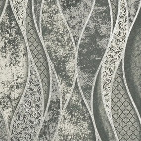 Grafit-ezüst hullám mintás tapéta (1514-21)
