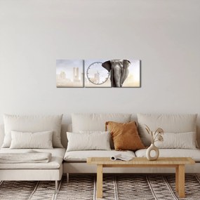 Kép - Elefánt egy nagyvárosban (órával) (90x30 cm)