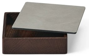 Világosszürke-barna fedeles-dekoratív fa-öko bőr tárolódoboz 11x11x3,5 cm Square Nupo – LIND DNA