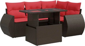 vidaXL 5 részes barna polyrattan akácfa kerti ülőgarnitúra párnával