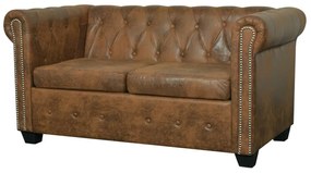 2 személyes barna műbőr Chesterfield kanapé