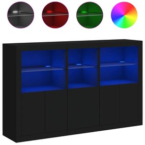 fekete tálalószekrény LED-világítással 162 x 37 x 100 cm