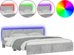 vidaXL betonszürke ágykeret fejtámlával és LED-del 180 x 200 cm