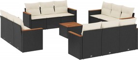 vidaXL 13 részes fekete polyrattan kerti ülőgarnitúra párnákkal