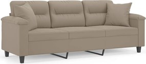 vidaXL 3 személyes tópszínű mikroszálas szövetkanapé párnákkal 180 cm