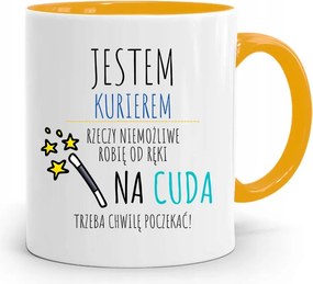 Sárga Bögre Futárnak Futár Vagyok Ajándék nyomott mintával