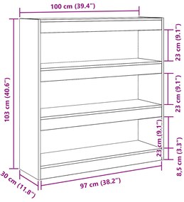 Könyvespolc/Szobaelválasztó Fekete tölgy 100x30x103cm Szerelt fa
