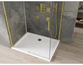 Mexen Omega eltolható zuhanykabin 100 x 90 cm, 8 mm-es üveg, arany profil-átlátszó üveg + vékony zuhanytálca 5 cm, 825-100-090-50-00-4010