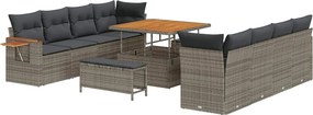vidaXL Kerti Kanapé Szett 11 pcs Szürke Poli rattan és porfestett acél