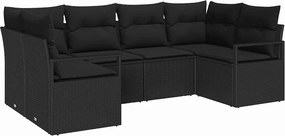 vidaXL Kerti Kanapé Szett párnával tárolóval 6 pcs Fekete polirattan