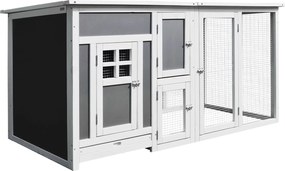 PawHut Tyúkól Tojásrakó Tyúkoknak Vízálló Tetővel és Futóterülettel, Fészekfával, 160x75x80 cm, Szürke és Fehér | Aosom