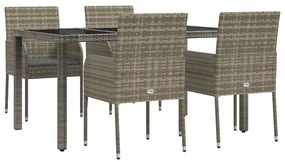 5 részes szürke polyrattan kerti étkezőgarnitúra párnával