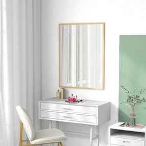 HOMCOM Téglalap alakú Fali Tükör 90 x 70 cm, fa keret, ideális fürdőszobába, nappaliba vagy hálószobába, natúr | Aosom