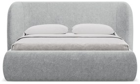 Világosszürke kárpitozott ágyneműtartós franciaágy ágyráccsal 160x200 cm Hauke – Makamii