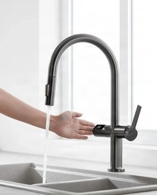 Konyhai csaptelep ELITE EDITION KSS1700 kihúzható zuhanyfejjel, LED-kijelzővel és érintésmentes érzékelővel, több színváltozatban — Króm — Igen