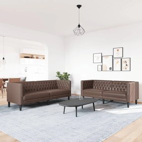 vidaXL 2 részes barna műbőr Chesterfield kanapégarnitúra