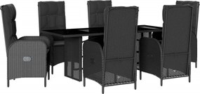vidaXL 7 részes fekete polyrattan kerti étkezőgarnitúra párnával