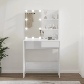 magasfényű fehér fésülködőasztal LED-del 74,5x40x141 cm