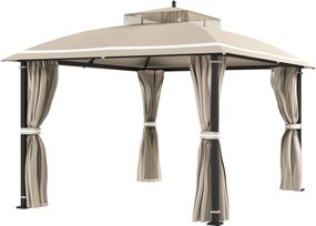 Outsunny Kerti Pavilon 3,7x3 m Pergola Pavilon Dupla Szellőző Tetővel Oldalfalakkal Szúnyoghálókkal Vízálló Anti-UV Napernyő a Kültéri Teraszra | Aoso